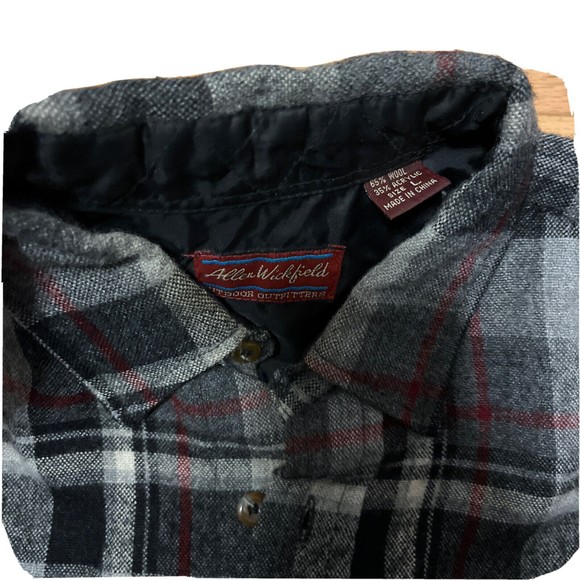 Vintage Allen Wickfield Wool Shirt Jacket Button Black White Red Plaid L - Picture 2 of 6